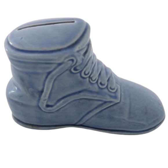 Vintage 1940s Baby Blue Porcelain Baby Shoe Bank - Picture 2 of 4